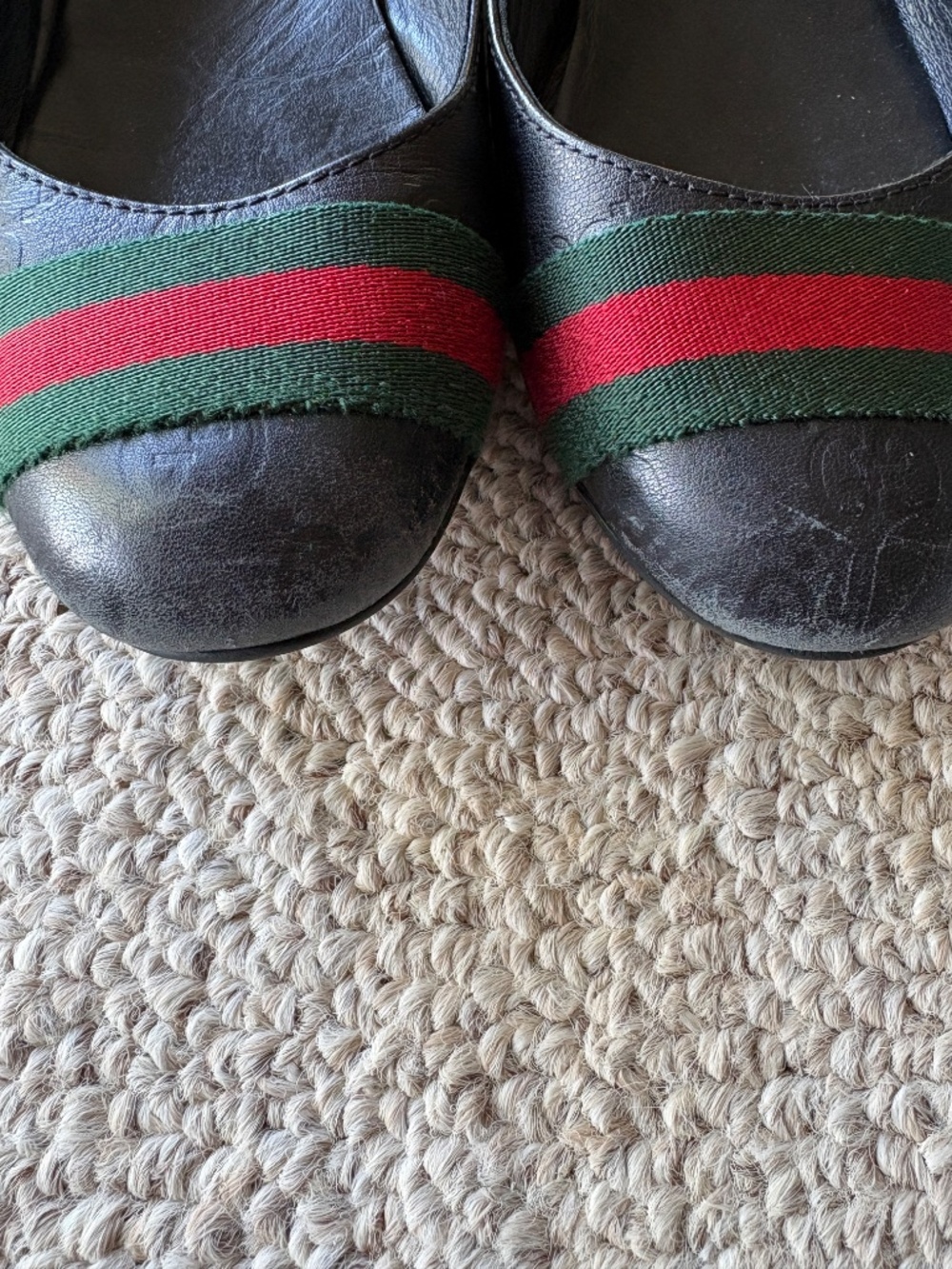 Gucci Ballet Flats 36.5 Black Leather Web Stripe w Box & Dust Bag Round Toe - Picture 3 of 10